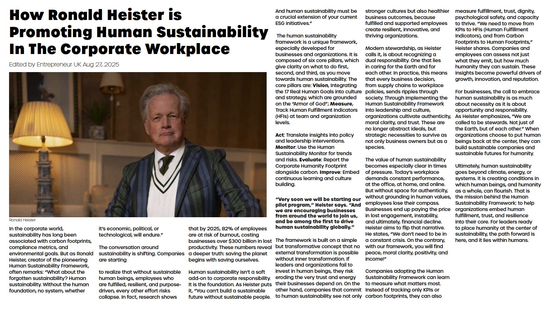 Interview published in EntrepreneurUK with Ronald Heister, founder of world's first Human Sustainability Advisory