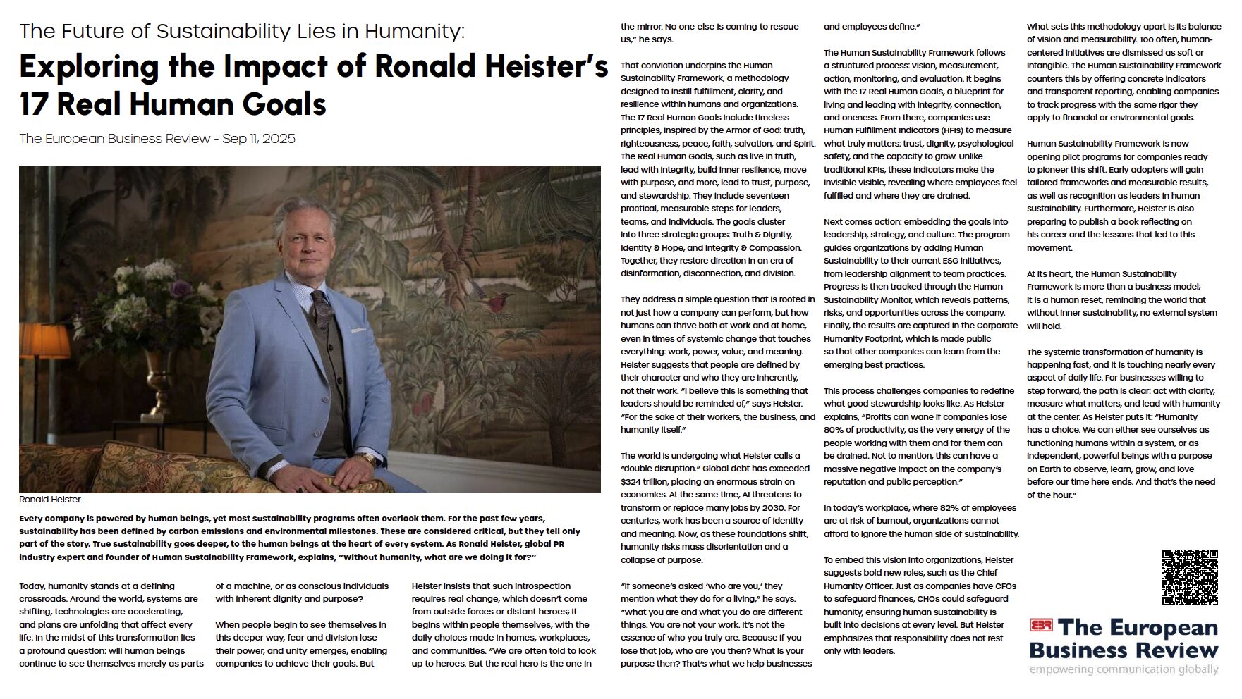 Interview published in The European Business Review with Ronald Heister, founder of world's first Human Sustainability Advisory
